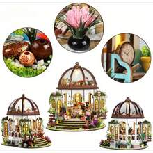 1 Set Of Wooden DIY Sky Garden Toy House Kit, Mini Model House Construction, Mini Greenhouse Model House Kit 1:24 Scale - With LED Lights, Home Decoration And Creative Gifts - Ideal Choice For Birthdays, Easter, Mother's Day,Valentine's Day And Other Holidays - Multicolor - View 9