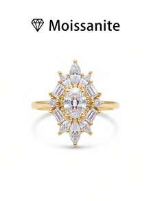 1pc Women's Wedding Ring, Sunflower Design Ring, 2.3g 925 Sterling Silver, 1.5 Carat Moissanite, Bohemian Palace Style, Luxury Engagement/Wedding/Anniversary/Valentine's Day Gift, Comes With Moissanite Certificate And Elegant Gift Box