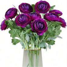 Artificial Ranunculus Flowers With Real Touch Stem, Silk Ranunculus Flowers(10 Pack) (White)-KF - Purple - View 1