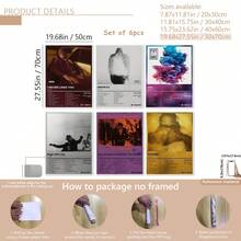 6pcs/Set Music Album Art Painting, Canvas Wall Art, Artwork Wall Painting Suitable For Home Decor, Room Decor, Bedroom Decor, Living Room Decoration, Bathroom Decor, Wall Decor, Optional Wall Art With Frame