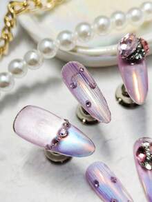 10 Stücke DIY französische Y2K Orange Nägel, weiße Nägel, rein handgefertigt 3D Schnitz-Technologie, 3D handgezeichnete Wasserwirbel Wassertropfen, verschwommene Nägel, 3D kleine Perlen Dekoration, lange ovale rein handgefertigte Acryl Aufklebe-Nägel.