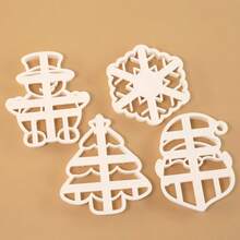 4 件套圣诞印章模具套装，卡通圣诞老人、雪花、圣诞树压花工具，适用于翻糖、烘焙饼干 - 白色 - 查看 4