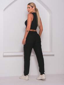 Women's Simple Knot Pocket Drawstring Pants - Burdeos - Ver 2