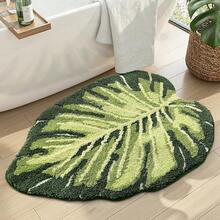 DEXI Leaf Bathroom Rugs Monstera, 23.5x31.5 Soft Fluffy Cute Bath Mat With Non Slip Backing, Washable Absorbent Bath Rug Quick Dry For Shower Floor, Toilet, Bedroom, Kids Room, Greenwater Absorbent Non Slip - Monstera Deliciosa - Xem 1