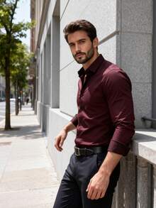 Men's Formal Business Commuter Solid Color Shirt, Fall