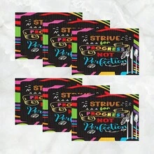 1 pieza/4 piezas/6 piezas Manteles individuales de lino con estampado de lemas inspiradores, adecuados para la mesa de comedor, decoración para todas las estaciones, manteles de mesa lavables modernos, decoración de habitaciones, posavasos, manteles de cocina y comedor, decoración de fiestas interiores y exteriores, decoración del hogar, regalo ideal - Multicolor - Ver 17