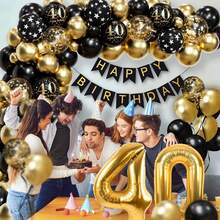 100 件黑色和金色 40 岁生日气球拱门套装，含 32 英寸 40 号铝膜气球，适合男士和女士 40 岁生日派对装饰 - 40th - 查看 7