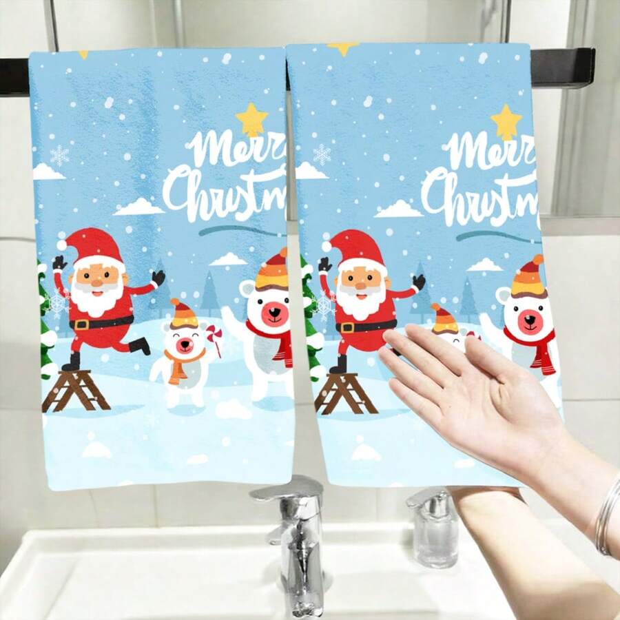 2PCS Christmas Kitchen Towels Santa Snowman Christmas Tree Star Tea Dishtowels, Soft Microfiber, Minimalist, Highly Absorbent, Suitable For, Outdoor, Travel, Picnic, Winter Decor Gift