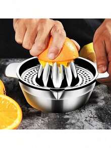 1 Stück Edelstahl Handsaftpresse, Frucht Zitronen Orange Entsafter, tragbarer, kleiner Handpressensaftauspress-Extraktor - Silber - Übersicht 10