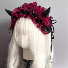 Black And Red Headband Hair Clip Sweet Lolita Cosplay Hair Clip Cat Girl Hair Accessory Suitable For Wearing At Comic Con Events Suitable For Wearing At Dance Parties / Ideal For Dance Party Attire - Băng đô sừng đen và đỏ - Xem 11