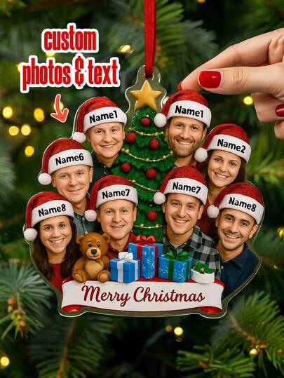 1 peça de enfeite de árvore de Natal personalizado com foto engraçada de um membro da família, personalize os nomes dos membros da família, decoração de retrato de família de Feliz Natal, pingente de Papai Noel, presente para pendurar na árvore de Natal, enfeite decorativo com tema de Natal, decorações para reuniões familiares, presentes comemorativos para pais, familiares e amigos, presentes personalizados, presentes de Natal personalizados, Natal, enfeites de Natal personalizados