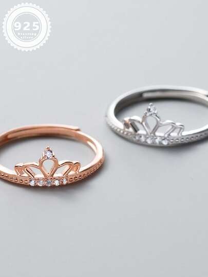 S925 Sterling Silver Cubic Zirconia Crown Ring, Fashionable Design, Elegant Luxury Jewelry For Women
