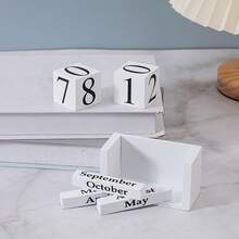 1pc Wooden Perpetual Calendar Desktop Decor, Wooden Calendar Desktop Ornament, Home Office Desk Decoration - Multicolor - View 4