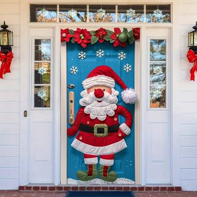 Multipurpose Polyester Santa Claus Door Banner – 1 Piece, Christmas Holiday Hanging Decoration For General Use, 88.9x177.8 Cm, Seasonal Festive Porch Decor Without Electricity