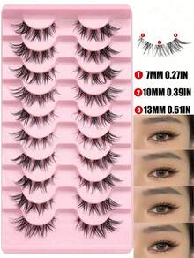 10 Pairs Fox Eye False Eyelashes, Slightly Curved Outer Corners, Thin Stem, Natural Look, Easy To Apply, Daily Use Makeup Essentials - 狐狸眼睫毛 - 查看 5