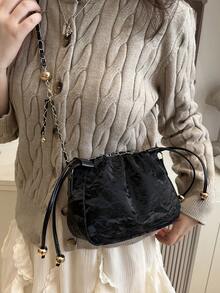 1 pièce Sac seau à cordon de serrage de couleur unie avec sangle à chaîne, sac à épaule mode pour femmes