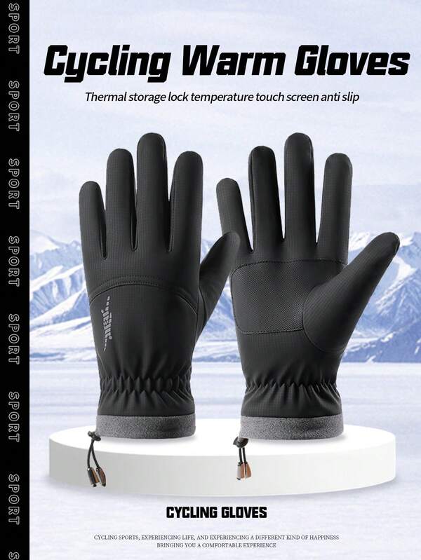 1 Pair Winter Gloves - Touchscreen Compatible, Thermal Lined Thick & Warm | Adjustable Wrist Strap | Suitable For Skiing, Cycling And Cold Weather