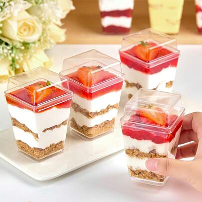 5oz/150ml Plastic Dessert Cups, Reusable Party Dessert Cups Suitable For Pudding, Cheesecake, Mousse, Cake Decoration, Suitable For Parties, Birthdays, Weddings, Halloween, New Year, Christmas And Other Occasions