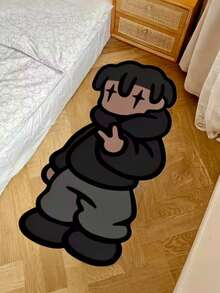 1pc Scissor Hands Boy Shaped Rug, Humorous Expression, Asymmetrical Cartoon Character Design, Suitable For Bedroom Or Sofa, Easy To Use As Home Decor Mat, Bedroom Decor, Room Decor, Small Rug, Carpet, Outdoor Mat - Multicolor - View 4