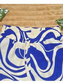 DUNA Fabric Pants With Lining, Pocket And Elastic Waist - biru bic/krem muda - View 4