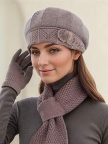 Set de 2 piezas Sombrero y bufanda de cuello versátil para mujer, cálido en invierno, adecuado para ejercicio, accesorio de invierno, regalo de San Valentín para madres de mediana edad y ancianas - Multicolor - Ver 4
