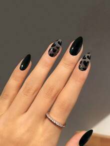 24pcs/Set Press On Nails Almond Cute Red Heart Pattern Perfect Fit & Medium Length Fake Nail Design, Contain 1pc Jelly Glue And 1pc Nail File,Suitable For Women And Girls, Daily Life And Party Valentine's Day Use Nail Supplies - màu đen - Xem 2