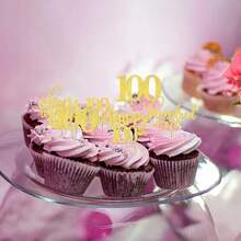 DRsstarxi 30 Pack Happy 100th Birthday Cupcake Toppers Gold Glitter One Hundred Cheers To 100 Years Old Cupcake Picks For 100th Birthday Anniversary Party Cake Decorations - 100th - View 5