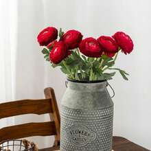 Artificial Ranunculus Flowers With Real Touch Stem, Silk Ranunculus Flowers(10 Pack) (White)-KF - Red - View 2