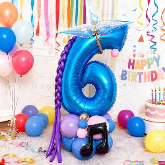 26 st Idol Hunter Demon Warrior Pojke/Flicka Gruppballongset, Innehåller 32-tums 0-9 Blå Siffror, Färgglada Stjärnexplosioner, Svarta Musiknoter, Serpentiner och Latexballonger, Lämplig för Idol Framträdandedekor, Musikfestivaldekor, Födelsedagsfestdekor, Babyshowerdekor, Fotorekvisita, Överraskningspresent till Son/Dotter