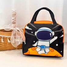 1pc Lunch Bag, 22x19x12cm, Canvas Material, Waterproof Double-Layer Insulation, Capybara, Cat, And Little Dinosaur Designs. Portable Handbag, Essential For Office Workers And Students.