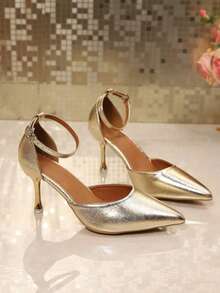 Women's Fashion Pointed Toe High Heel Hollow Out Pumps, Comfortable & Anti, Suitable For Casual, Party, All Season - Vàng - Xem 4