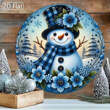 2D Flat, 1pc Winter Snowman Metal Wall Decor - Blue Snowman With Red Bow Tie And Scarf, 20x20cm Round Iron Sign, Suitable For Home, Kitchen, Seasonal Winter Corner Decoration, Snowman Decor, Kitchen Decor, Holiday Decor, Durable Decor, Pre-Drilled Holes - Multicolor - View 6