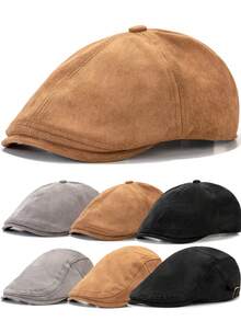 2 Styles Men's Beret Solid Color Forward Hat Women Newsboy Caps - Multicolor - View 1