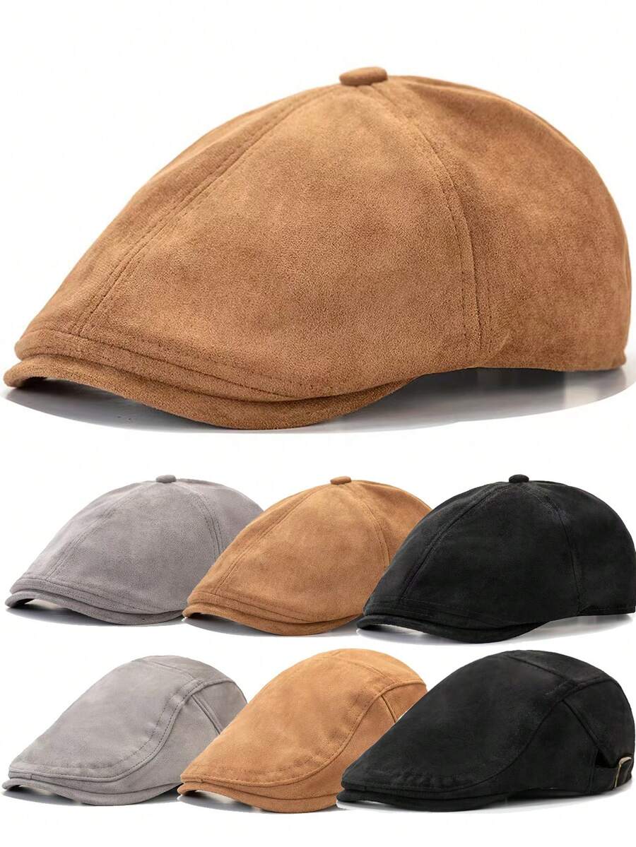 2 Styles Men's Beret Solid Color Forward Hat Women Newsboy Caps - Multicolor - View 1