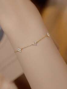 2pcs/Set 925 Sterling Silver Clover Cubic Zirconia Diamond Bracelet Necklace Jewelry Set, Suitable For Women & Girls, Lucky Clover For Daily Wear, Casual, Travel, Party, Collection, Comes With Elegant Gift Box - Multicolor - View 2