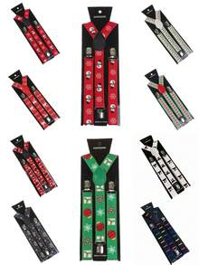 1 pieza Tirantes ajustables de estilo navideño para hombres, tirantes elásticos en Y de estilo unisex con broches de metal resistentes, tirantes de longitud extendida (60-95 cm/23.62-37.4") para dar un ambiente festivo navideño en casa