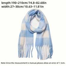 女士休闲户外大气百搭厚实保暖双面蓝白撞色围巾，秋冬