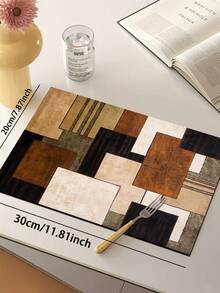 1pc Silica Gel Kitchen Floor Mat With Geometric Pattern. The Mat Features Various Colored And Shaped Geometric Forms Like Squares, Combined Through Arrangement To Create A Modern, Decorative Artistic Design. The Surface Is Fabric Material, The Middle Is Water-Absorbent Sponge, And The Bottom Is Rubber That Is Easy To Clean, Approximately 3mm Thick.