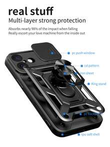1pc Stylish Sliding Window Camera Lens Protector With Stand Phone Case Compatible With Samsung & Models - Silver - View 8