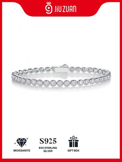 Bransoletka tenisowa z moissanitem ze srebra próby 925, luksusowa i modna dla kobiet, idealna na zaręczyny, ślub, spowiedzi, jako prezent dla przyjaciół i ukochanej osoby, na modowe przyjęcia, na Dzień Matki