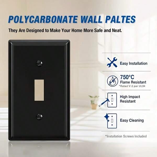 Cubierta duradera de panel de interruptores de policarbonato, superficie brillante resistente a los arañazos, tornillos a juego de color, placa de pared para interruptor de luz eléctrica