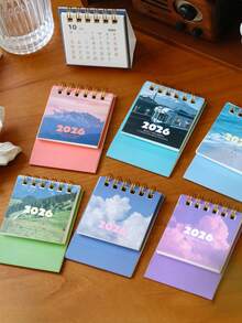 Mini 2026 Desk Calendar, Creative Landscape Calendar, Student Note Desktop Ornaments, Suitable For Home, School Season, Back To School Rewards, Etc.