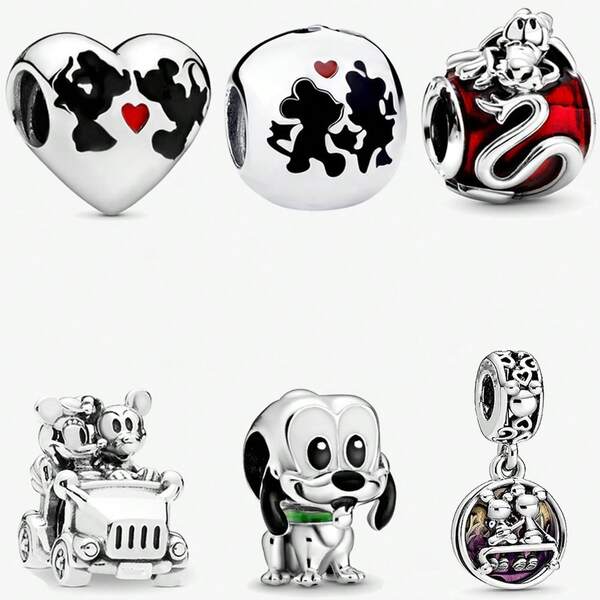 Disney 1 Mickey Minnie Happiness Car Pendant Silver Plated FIT Bracelet Necklace DIY Daily Wear Gift