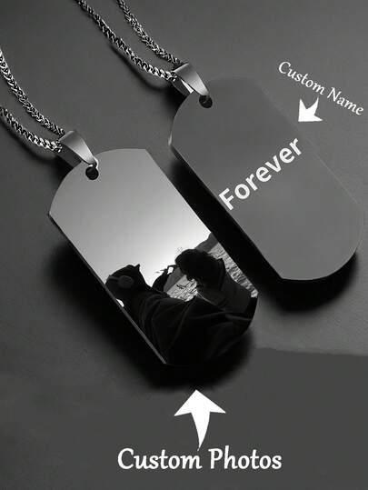 1pc Personalized Name Necklace, Engraved Couple Name Tags, Customized Photo Necklace, Christmas Gift, Exquisite Gift For Father, Mother, Family, Friends, Grandpa, Grandma