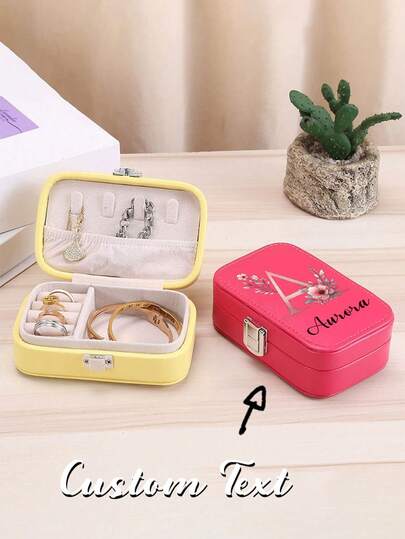1pc Customized Text Storage Box, Personalized Leather Jewelry Box Suitable For Rings, Earrings, Necklaces, Couples Gifts, Back To School Gifts, Special Occasion Gifts