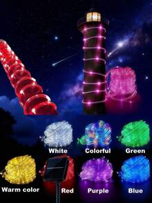 Solar-Powered Colorful LED String Lights, Home Decorative Solar Light Tubes, Available In 50/100/200/300 Bulb Options, With Choices Of Warm Color/Multicolor/White/Blue, Various Styles Of Outdoor LED Fairy String Lights. Fun Decorative Lights Suitable For Outdoor Garden Parties - 彩色 - 查看 16