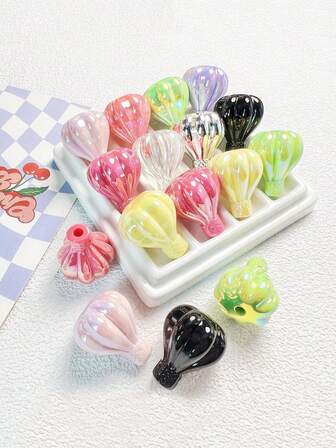 10pcs Assorted Large Size UV Coated Hot Air Balloon Beaded DIY Acrylic Craft Blank For Making Phone Straps, Keychains, Pens, Decorative Accessories