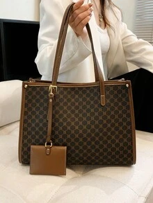 Bolso de mano con capacidad grande y estampado, con bolsita pequeña