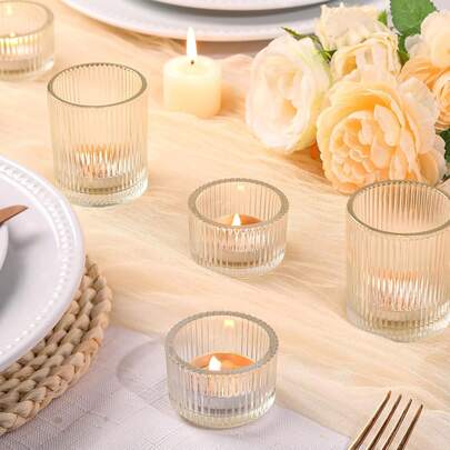 Transparent Tea Lamp Candle Holder, Glass Votive Candlestick With Candle, Suitable For Dining Table Center Decoration, Home Decoration And Party Supplies,Christmas Gifts,Christmas Candles,Christmas Fragrance,Create A Romantic Atmosphere