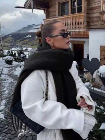 1 pieza Bufanda gruesa y cálida de color gris claro sólido, de estilo universitario elegante, versátil, adecuada para protegerse del frío en otoño/invierno, para compras y vestimenta en la temporada de otoño/invierno